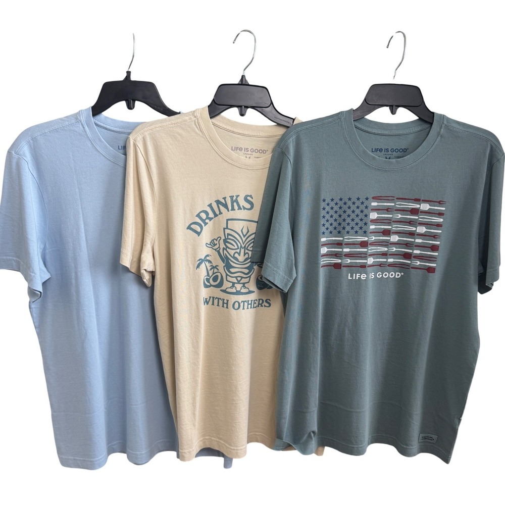NEW! Life Is Good Mens Crusher Tee Bundle Cotton T-Shirts Lot of 3